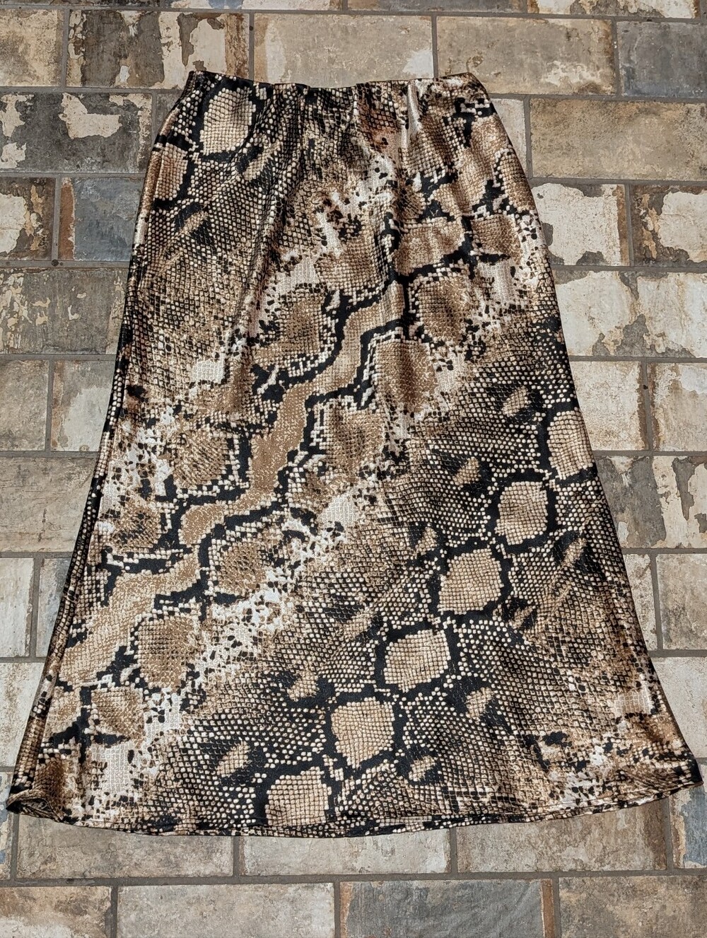 Willow & Root Brown Snakeskin Satin Bias-Cut Midi Skirt - Women's Size Medium